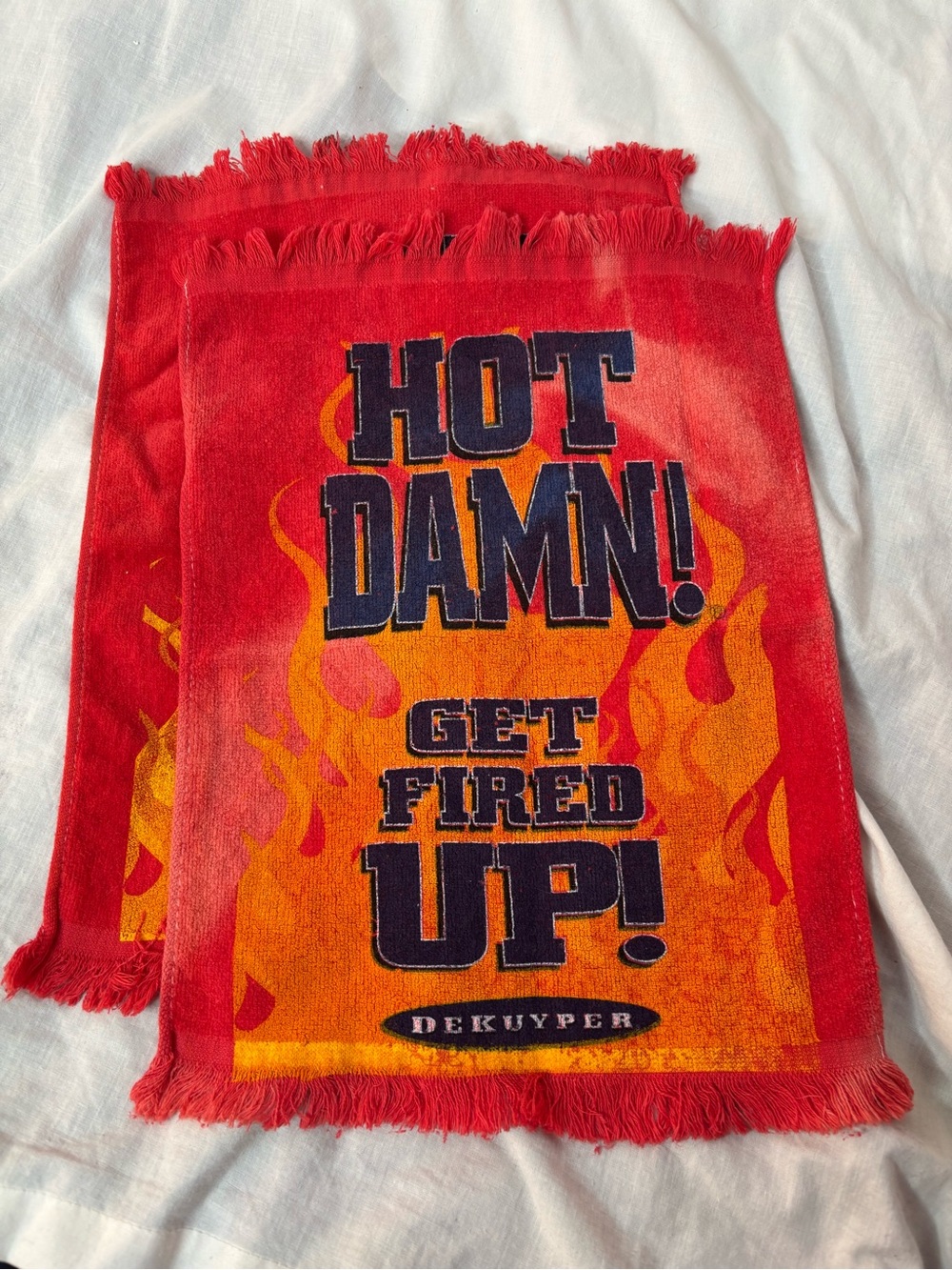 vintage DeKuyper bar 2 towels Hot Damn! Get Fired Up promotional item Schnapps